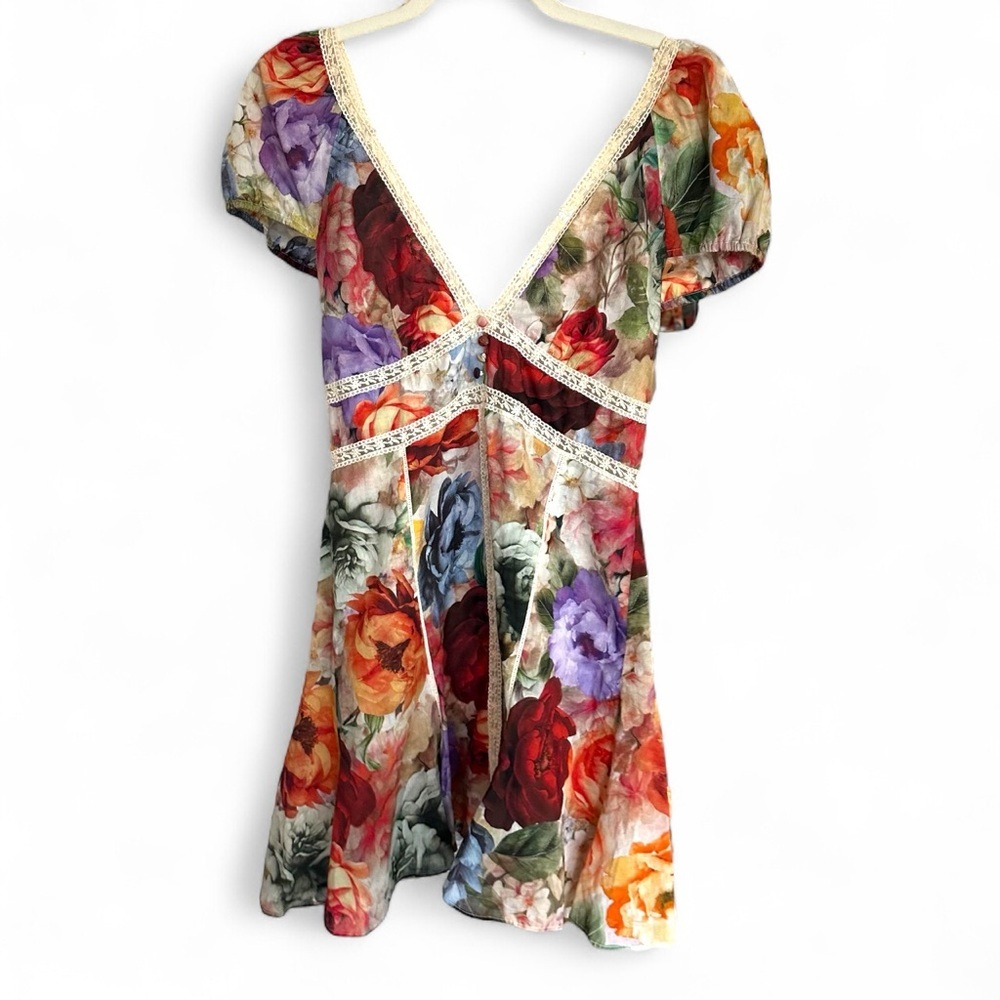 Alice + Olivia Multicolor Floral Lace Trim Mini Dress — Size 4​ - Picture 6 of 13